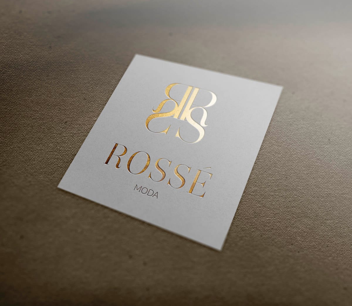 Rosse Modas, Málaga, logotipo dorado para marca de ropa