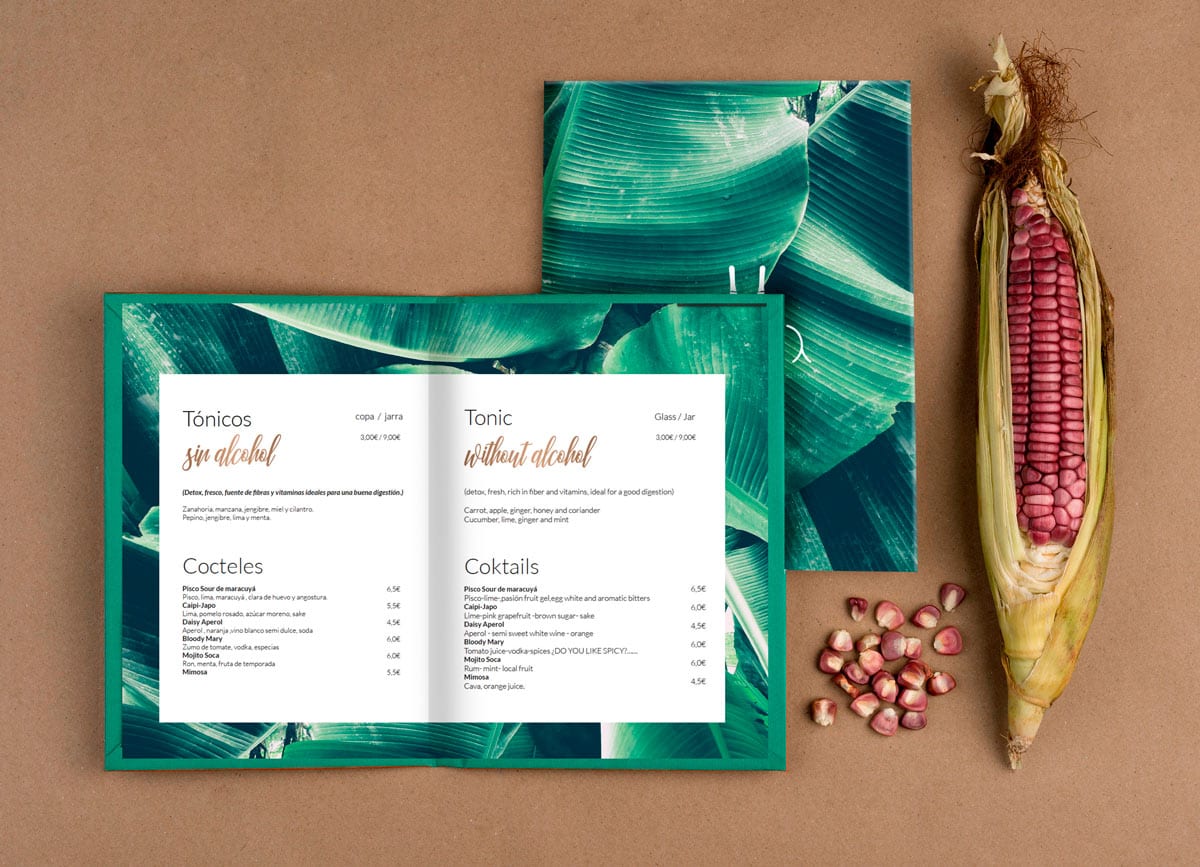Soca, diseño de cartas menus