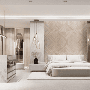 render para dormitorio de vivienda unifamiliar en malaga