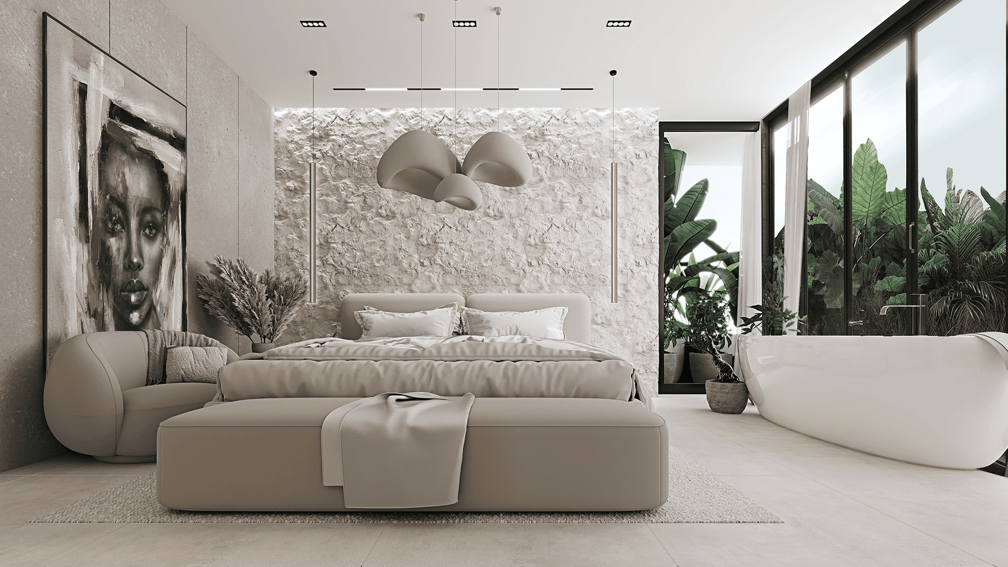 render para dormitorio de vivienda unifamiliar en malaga